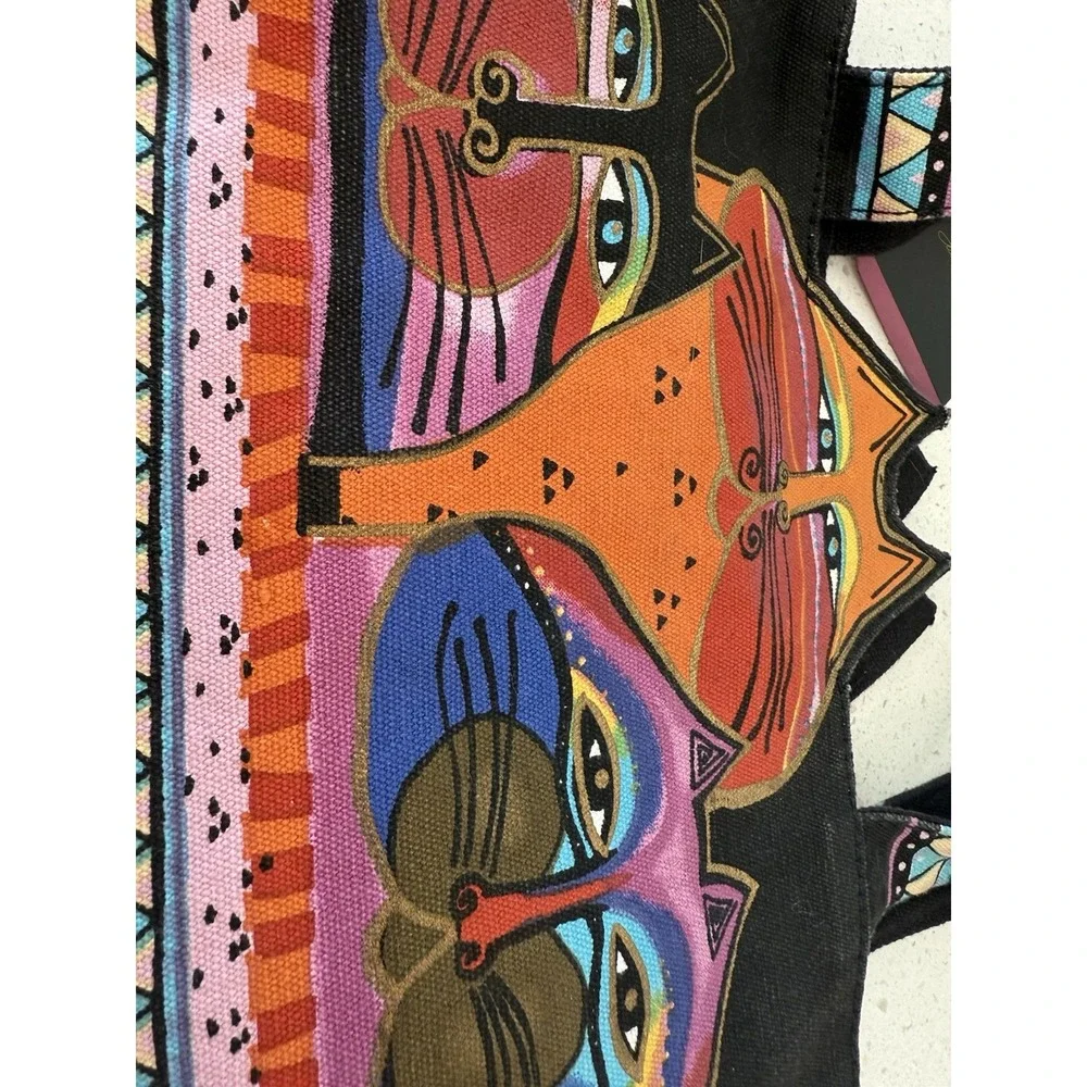Laurel Burch Tres Gatos 3 Cats Feline Cutout Multicolor Cotton Fabric‎ Handbag